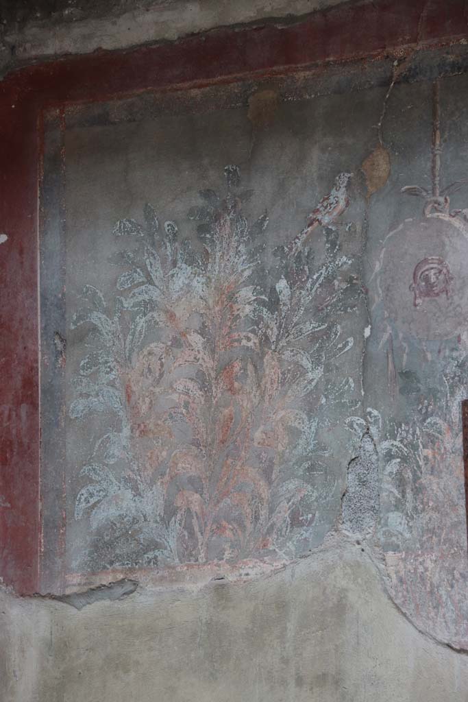 III.3, Herculaneum, September 2017. East end of garden painting on south wall above nymphaeum.
Photo courtesy of Klaus Heese.